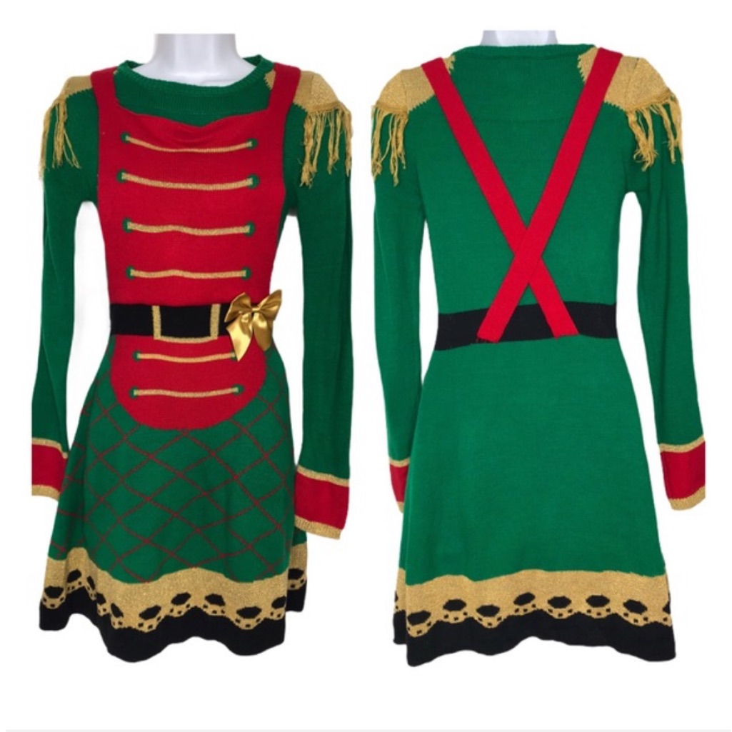 Born Famous Nutcracker Toy Soldier Christmas Sweater Dress Size Small